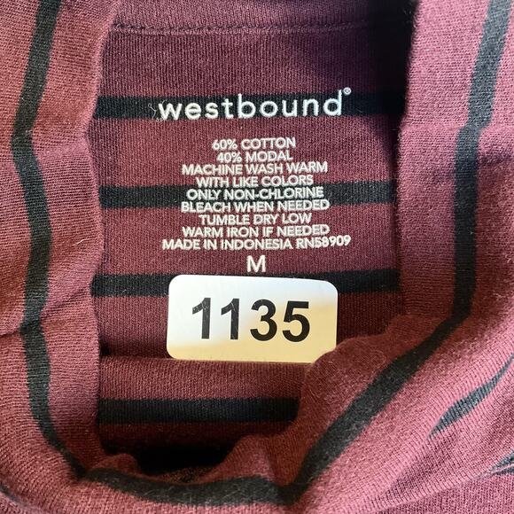 Westbound Women Shirt M Burgundy Striped Mock Neck Pullover - Picture 2 of 6